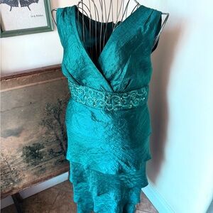dressbarn Teal High Low Dress with Embroidered Waist